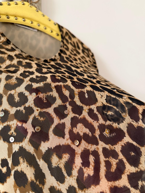 Vintage Leopar Tül Bluz