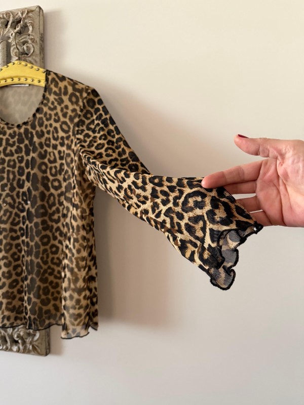 Vintage Leopar Tül Bluz