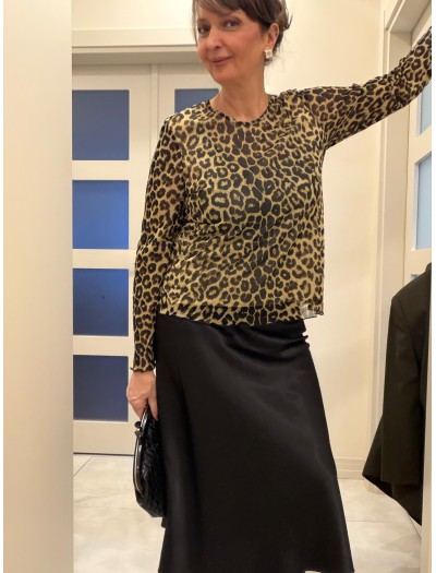 Vintage Leopar Tül Bluz