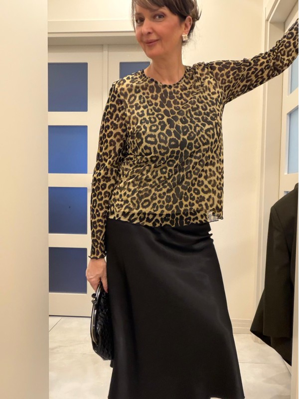 Vintage Leopar Tül Bluz