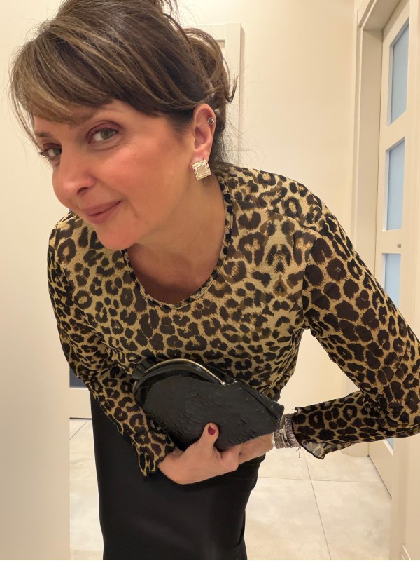 Vintage Leopar Tül Bluz