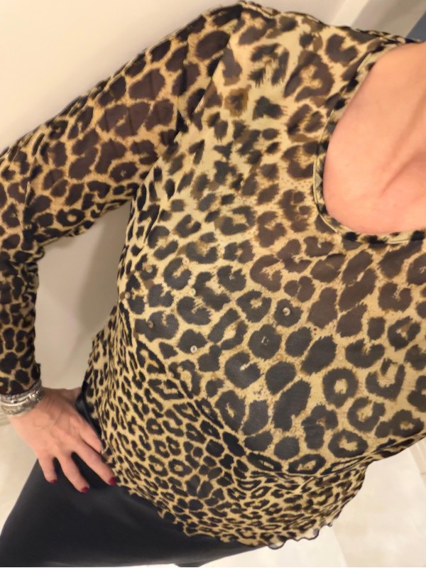 Vintage Leopar Tül Bluz
