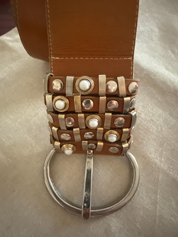 Vintage 80s Mudo Metal ve Boncuklu  Kalın Kemer 