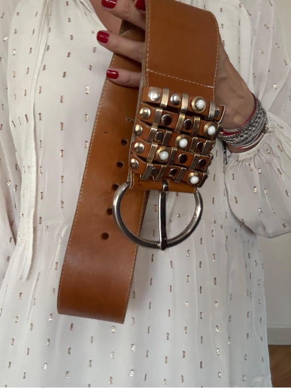 Vintage 80s Mudo Metal ve Boncuklu  Kalın Kemer 