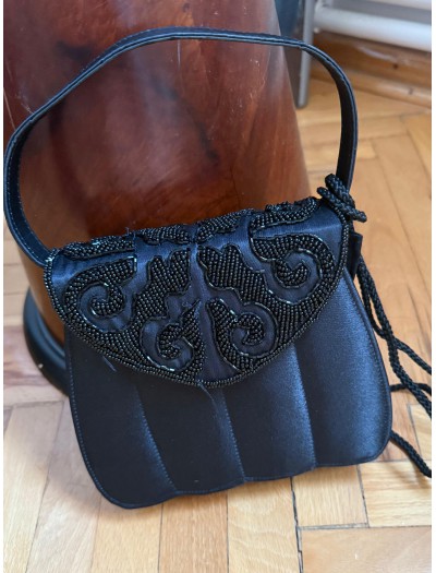 Vintage Siyah Saten Boncuklu Çanta Vintage Siyah Saten Boncuklu Çanta