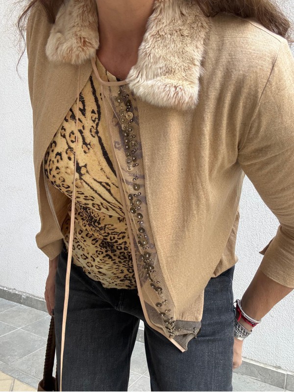 Vintage Yakası Kürklü Hırka