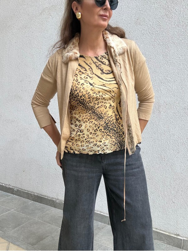 Vintage Yakası Kürklü Hırka