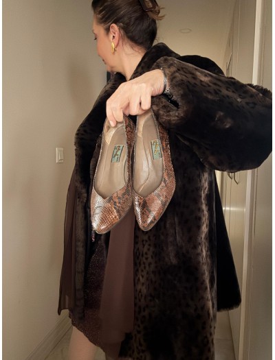 Goya Vintage Kahverengi Yılan Derisi Ayakkabı