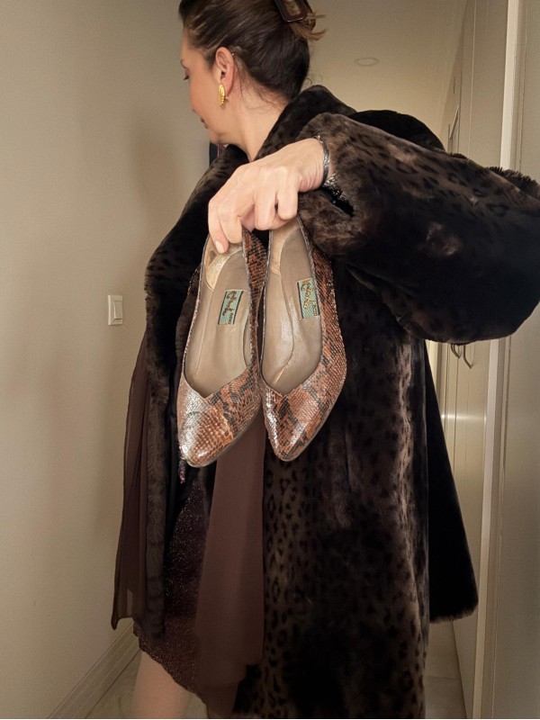 Goya Vintage Kahverengi Yılan Derisi Ayakkabı