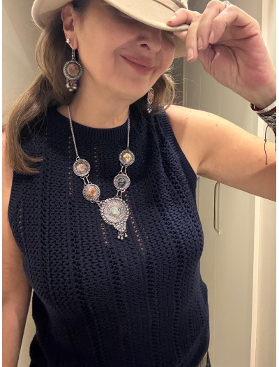 Afgan Gümüş Doğal Taşlı Kolye Küpe Takım 