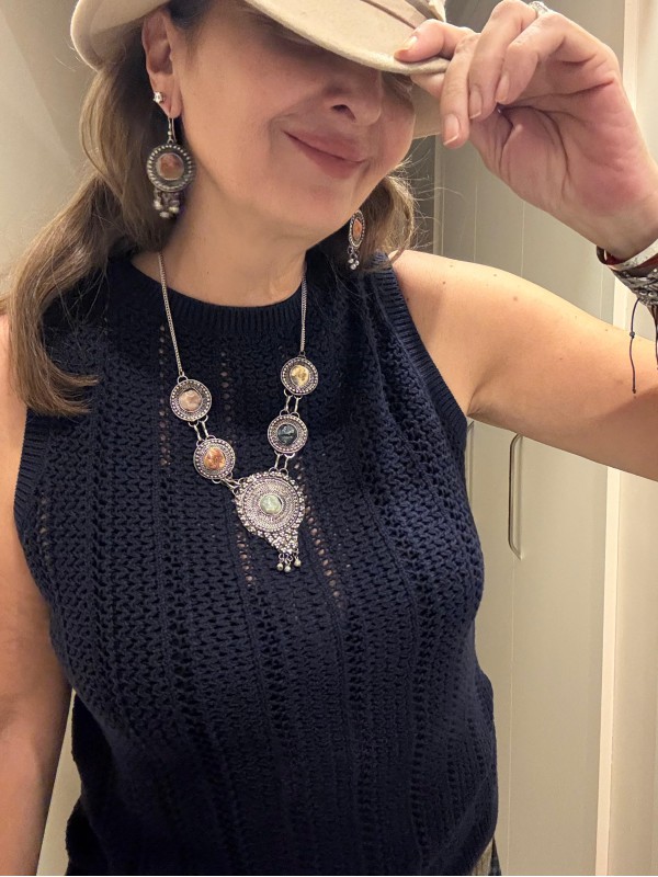 Afgan Gümüş Doğal Taşlı Kolye Küpe Takım 