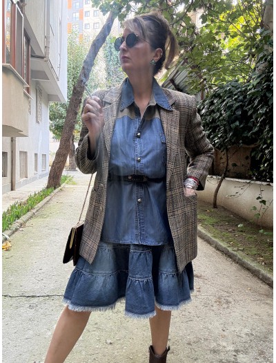 Vintage Çift düğmeli Ekose Ceket