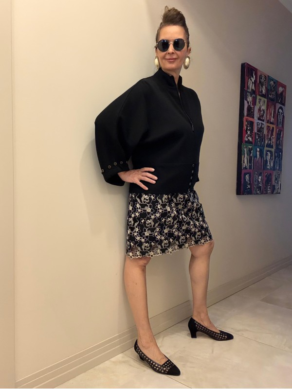 Vintage Siyah Çelik Örme Kazak / Mont 