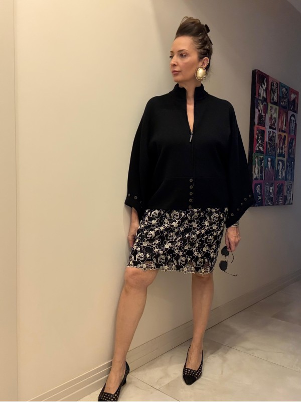 Vintage Siyah Çelik Örme Kazak / Mont 