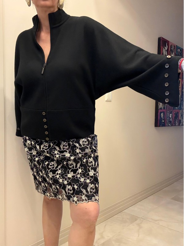 Vintage Siyah Çelik Örme Kazak / Mont 