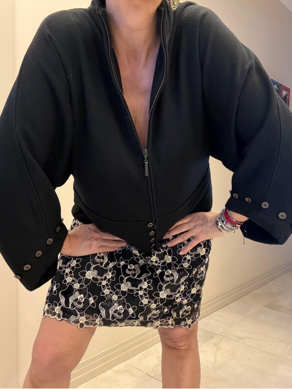 Vintage Siyah Çelik Örme Kazak / Mont 