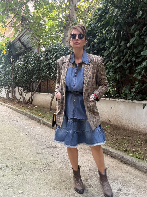 Vintage Çift düğmeli Ekose Ceket