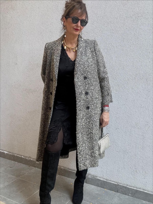 Vintage Balıksırtı Yün Palto