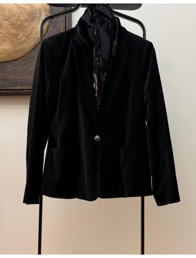 Vintage Siyah Kadife Tek Düğmeli  Blazer 