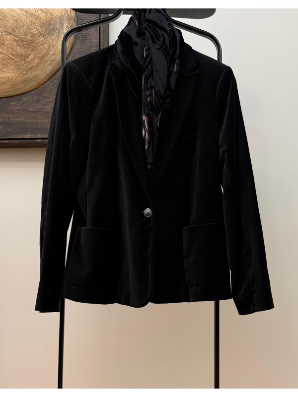 Vintage Siyah Kadife Tek Düğmeli  Blazer 