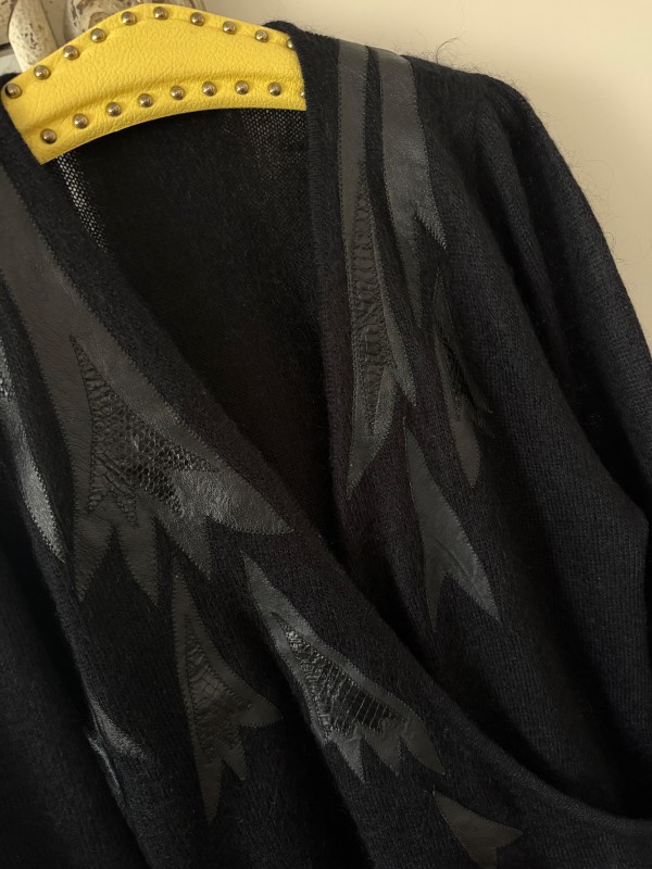 Vintage Deri Detaylı Mohair Kazak