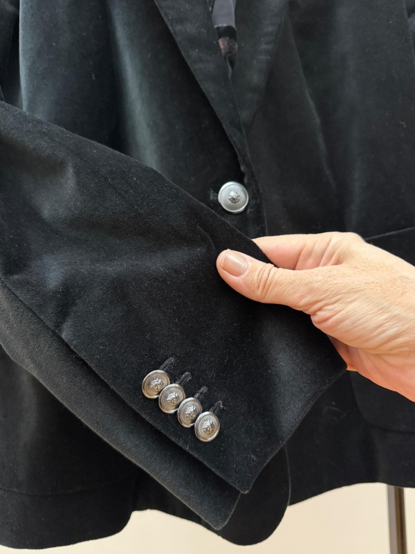 Vintage Siyah Kadife Tek Düğmeli  Blazer 