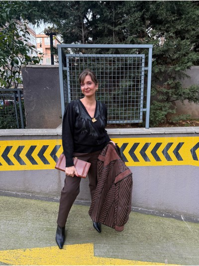 Vintage Deri Detaylı Mohair Kazak Vintage Deri Detaylı Mohair Kazak