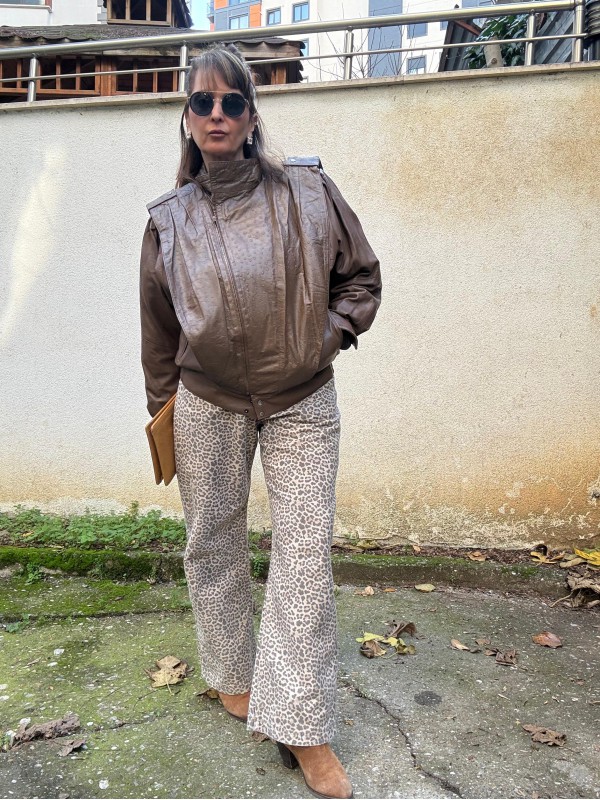 Vintage Kahverengi Deri Ceket / Mont 