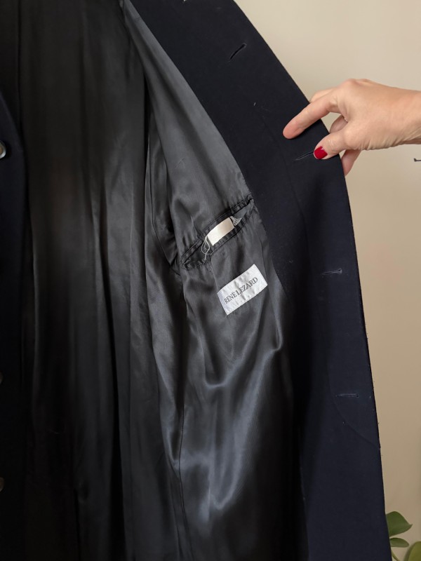 Vintage Rene Lezard  Lacivert Yün&Kaşmir Palto 