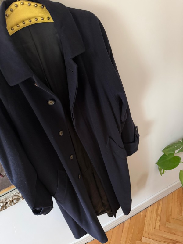 Vintage Rene Lezard  Lacivert Yün&Kaşmir Palto 
