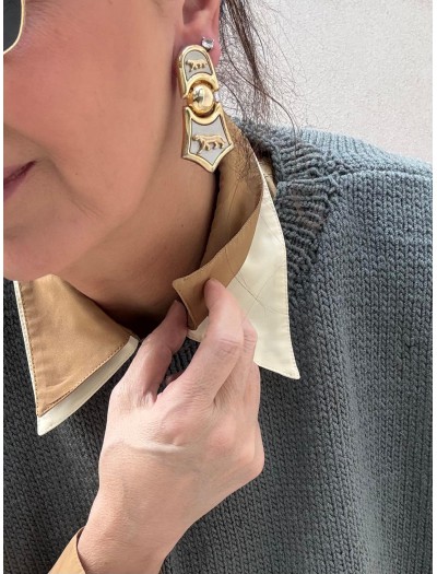 Vintage Çift Yakalı Geometrik Desenli Gömlek 