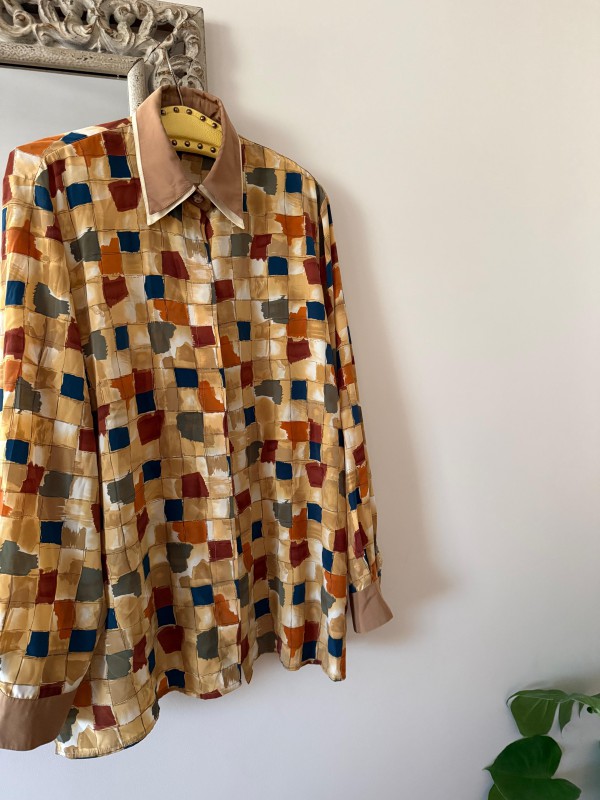 Vintage Çift Yakalı Geometrik Desenli Gömlek 