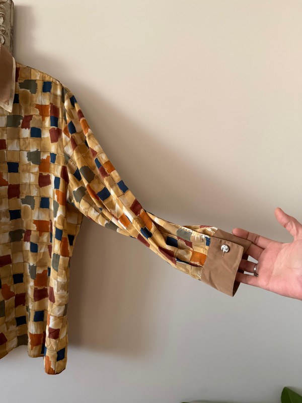 Vintage Çift Yakalı Geometrik Desenli Gömlek 