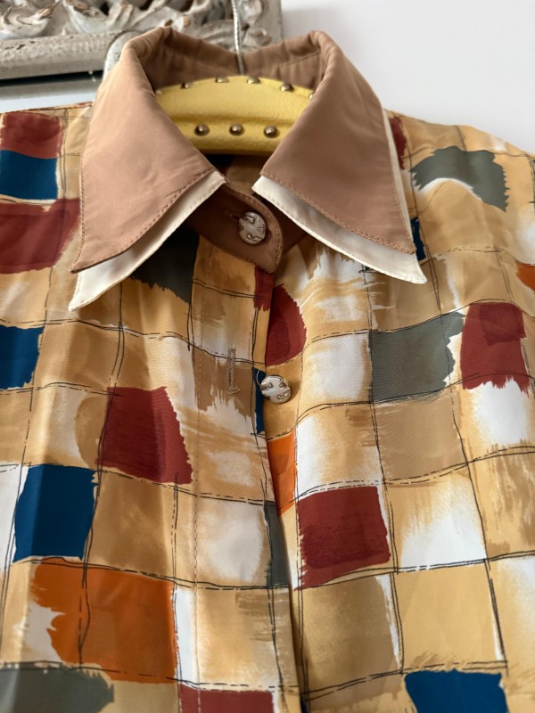 Vintage Çift Yakalı Geometrik Desenli Gömlek 