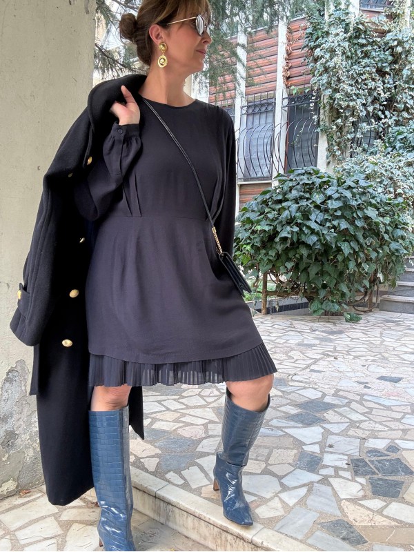 Michael Kors Lacivert Pilili Elbise 