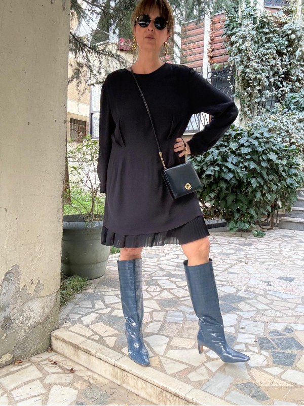 Michael Kors Lacivert Pilili Elbise 