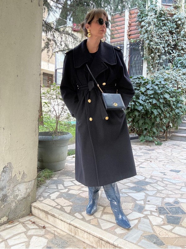 Vintage Gil Bret Lacivert Palto