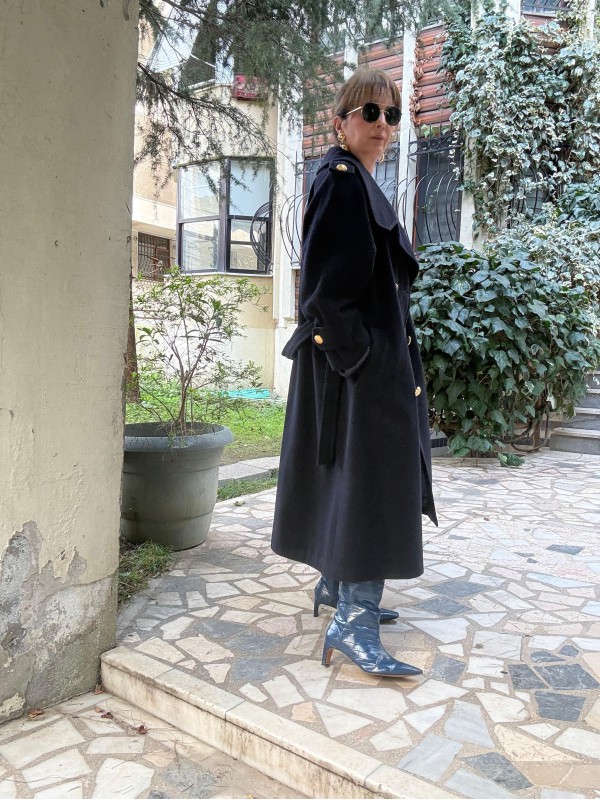 Vintage Gil Bret Lacivert Palto