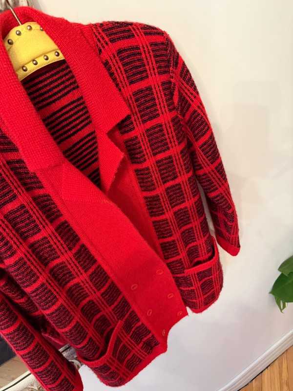 Vintage Kırmızı-Siyah Ekose Oversize Hırka 