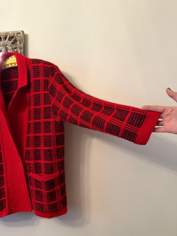 Vintage Kırmızı-Siyah Ekose Oversize Hırka 