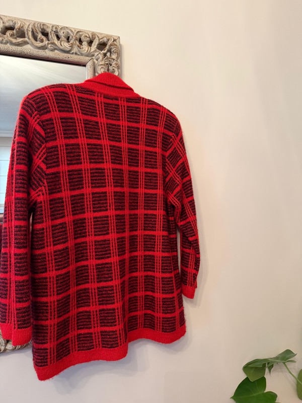 Vintage Kırmızı-Siyah Ekose Oversize Hırka 