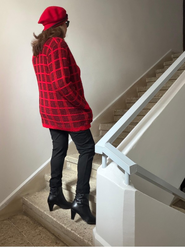 Vintage Kırmızı-Siyah Ekose Oversize Hırka 