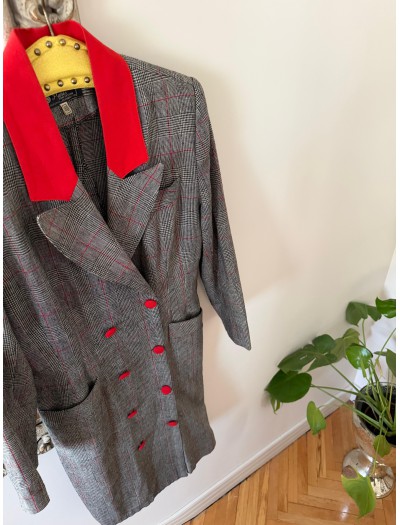 Vintage Gri-Kırmızı Ekose Ceket Elbise Vintage Gri-Kırmızı Ekose Ceket Elbise