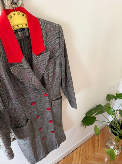 Vintage Gri-Kırmızı Ekose Ceket Elbise Vintage Gri-Kırmızı Ekose Ceket Elbise