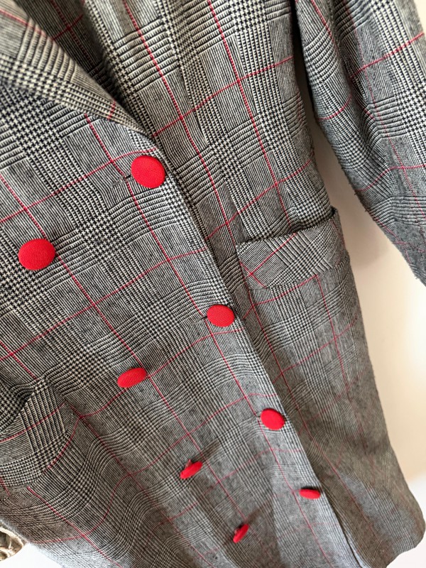 Vintage Gri-Kırmızı Ekose Ceket Elbise 