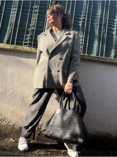 Vintage Gri Balıksırtı Kruvaze Blazer Vintage Gri Balıksırtı Kruvaze Blazer