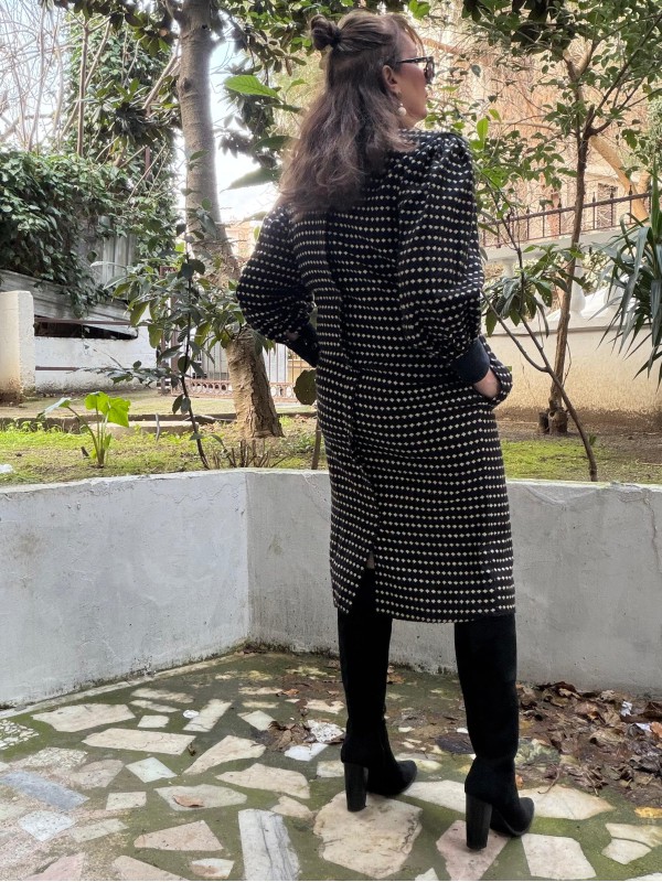 Vintage Kadife Detaylı Yün Elbise