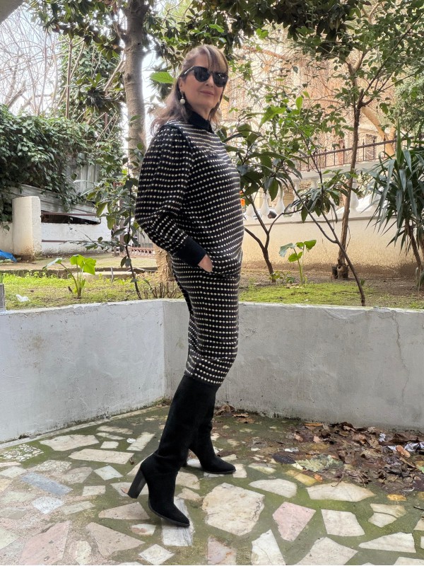 Vintage Kadife Detaylı Yün Elbise