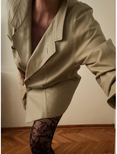 Vintage 80s Made in Germany  Bej_Sarı Deri Ceket 