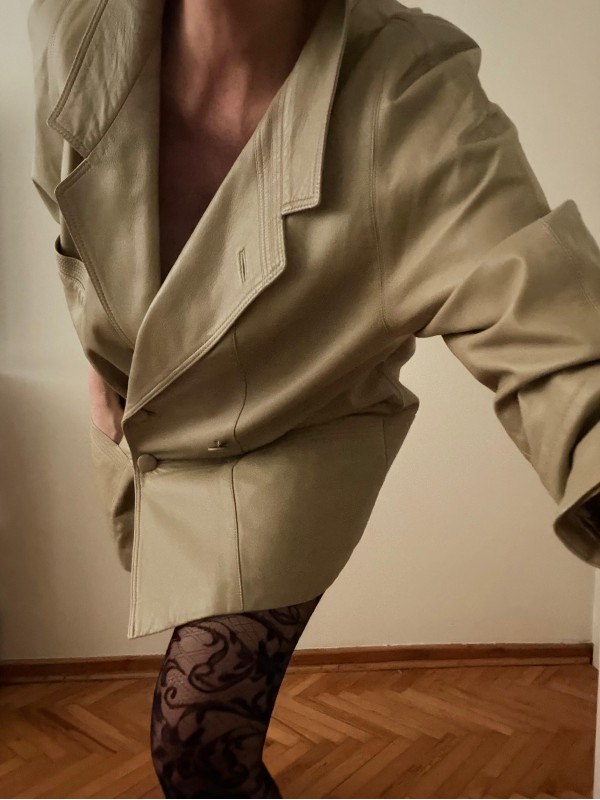 Vintage 80s Made in Germany  Bej_Sarı Deri Ceket 